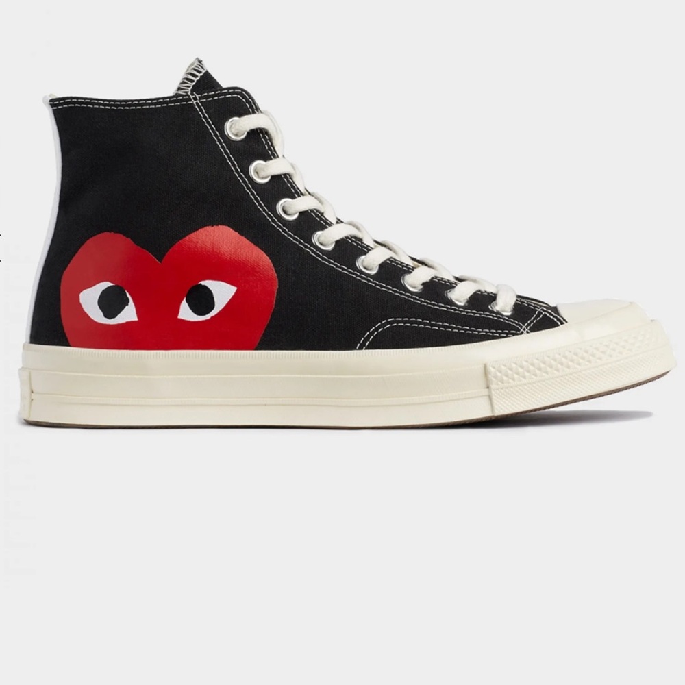 Converse Comme des Garçons Black High Top Sneakers Red Heart Sz 9